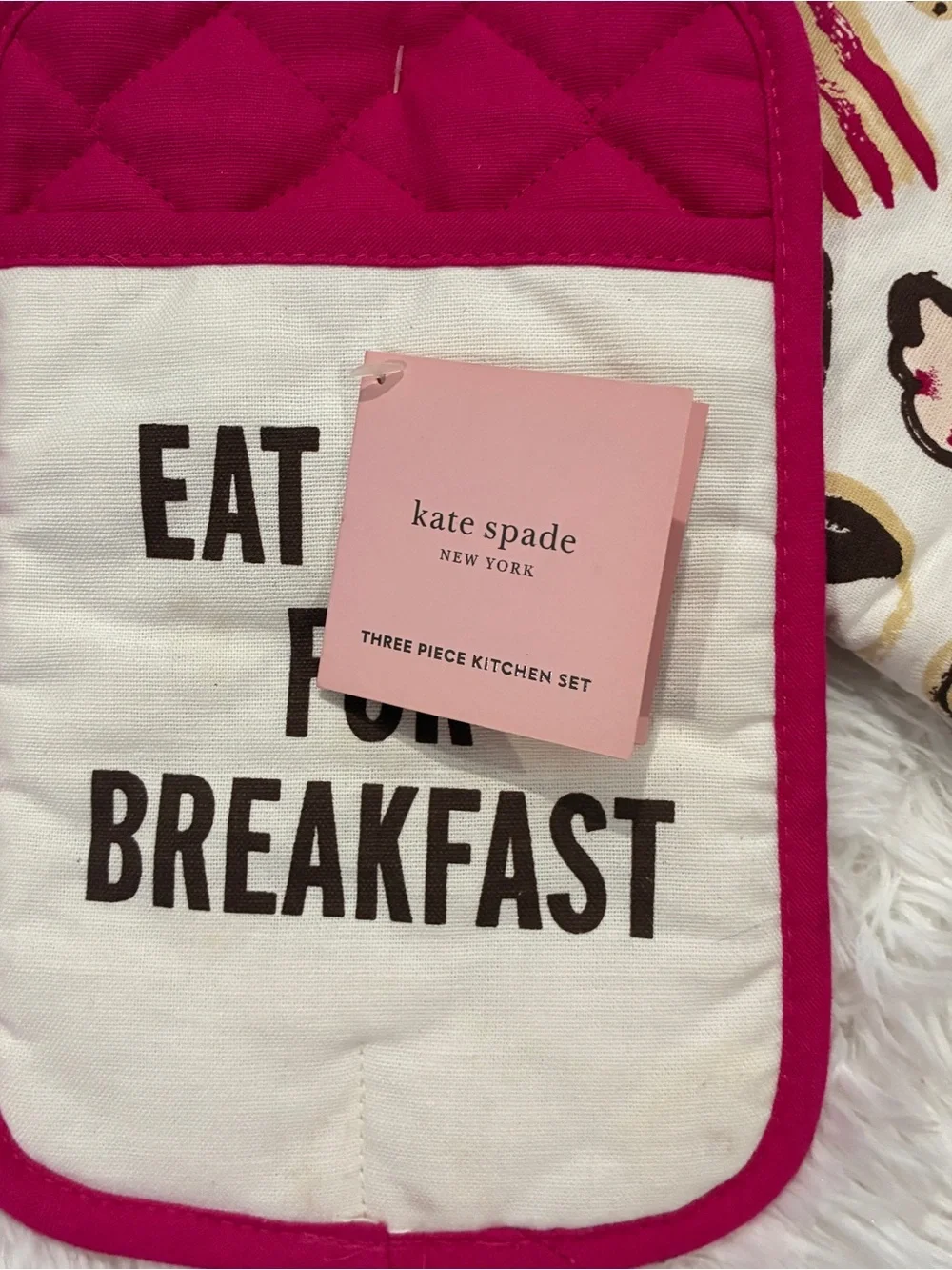 Kate Spade Eat Cake For Breakfast 3 Piece Set Towel, Oven Mitt, Pot Holder NWT